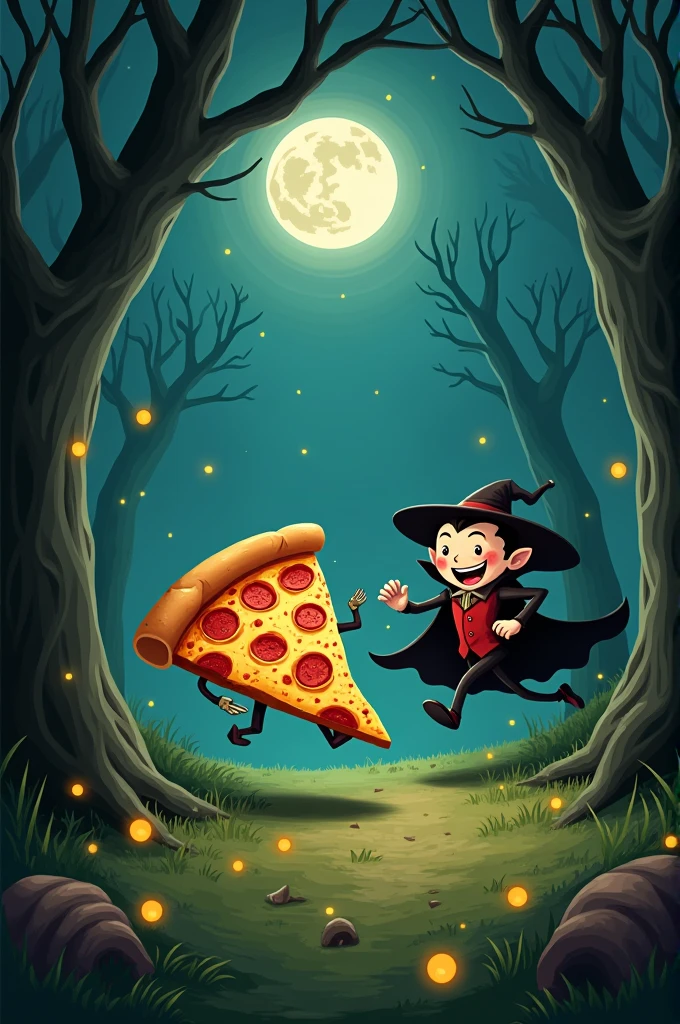 Make a slice of pizza by chasing a vampire with garlic bread in your hand