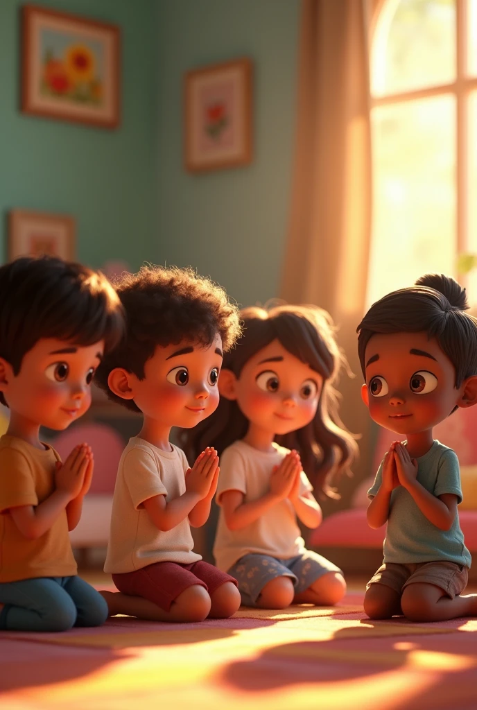 Kids are praying  3d animation