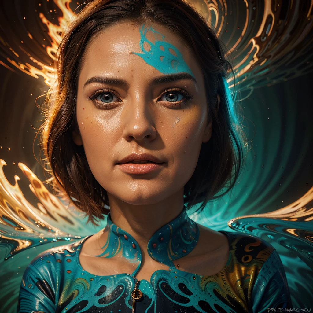 a digital painting of a woman's face, a surrealist painting, by Cyril Rolando, trending on zbrush central, psychedelic art, red sun over paradise, pj crook, emerging from blue fire, abstract 3 d artwork, multicolored vector art, blind, by james jean, oil paintings