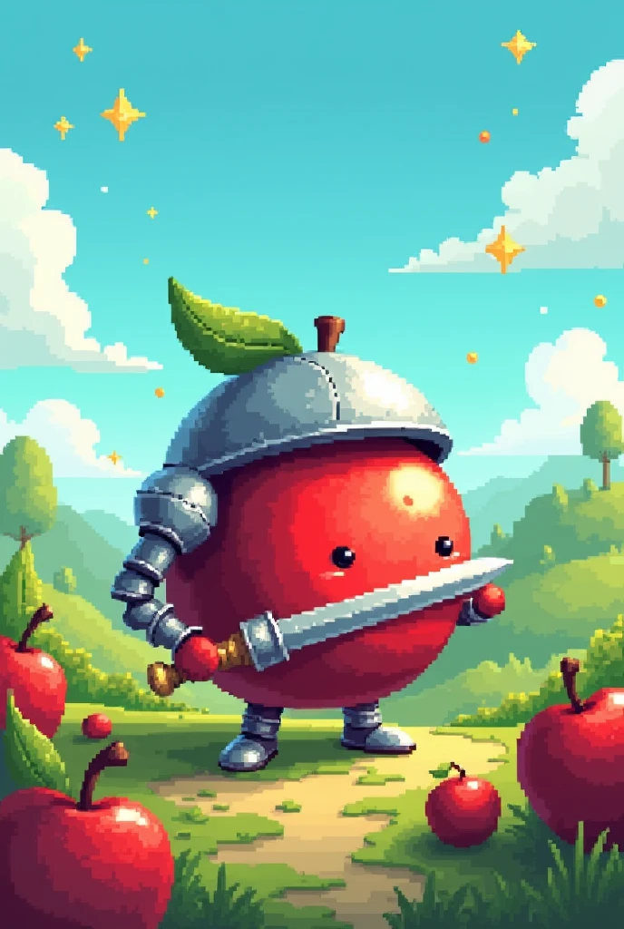 warrior apple in pixel art