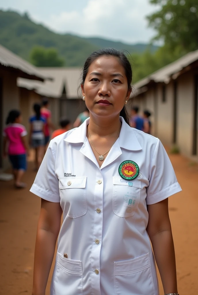 depict a pivotal scene featuring Dra. Ria in Brgy. Mulanay. Show her actively engaged in addressing a public health crisis, specifically diarrhea, caused by non-potable water. The setting should include a rural community with visible signs of struggle related to poor water quality. Also, it must display that Dra. Ria is a nurse advocate and an educator.