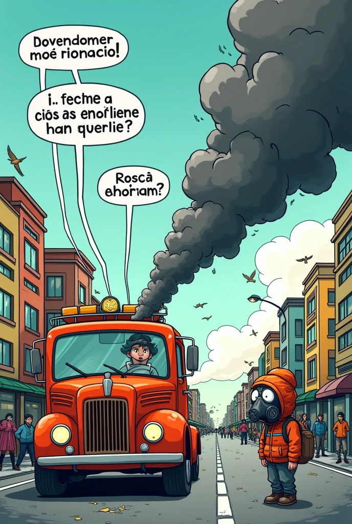 A meme about vehicle pollution with phrases in Spanish 