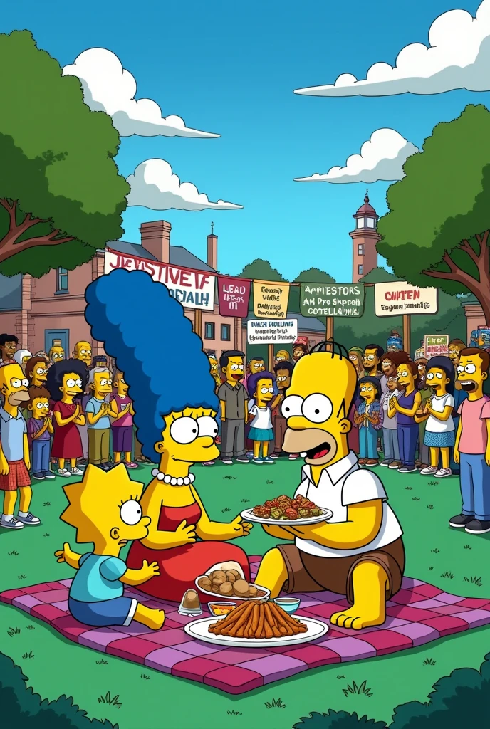 create a drawing about the Simpsons that is cartoon that shows cultural diversity, social values, norms, and politics are related to each other.