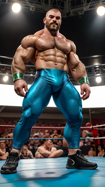 Shirtless20才の日本人男性Professional wrestlerがプロレスリングの中に立っている。
Thick muscles。thick limbs。Shaved Head。
The man is wearing blue wrestler pants。
The man is wearing ring shoes。
whole bodyが見えるStanding posture。The background is professional wrestling。
Sunburned skin。
Smooth Skin。
A symmetrical Japanese face。The gentle expression of a Japanese person。Japanese people have round and small faces。Thin eyebrows。single eyelid。Small eyes。Kind eyes。round and large nose。Small Mouth。
Low - Angle。Standing posture。whole body。Professional wrestler。
Highest quality。Entirely in sharp focus、Highest photo quality。