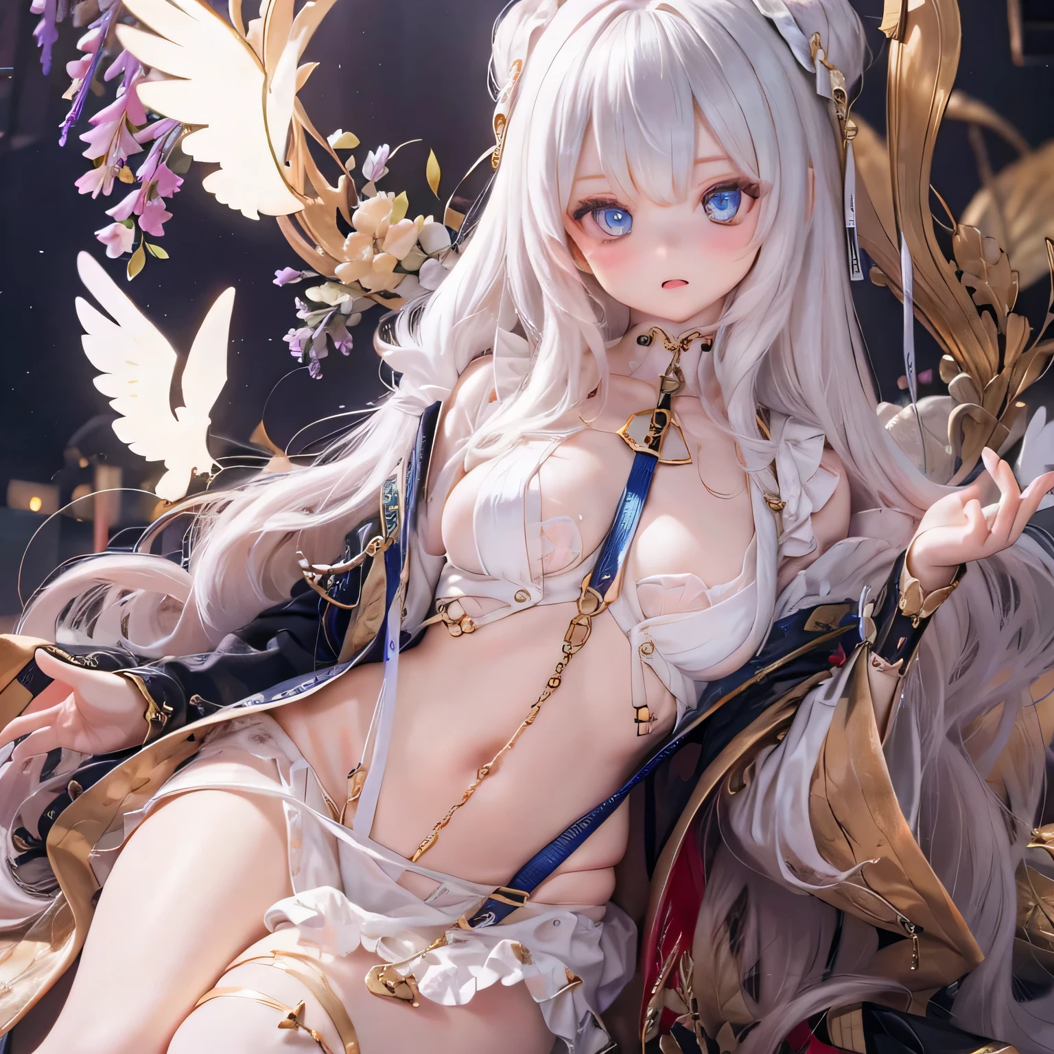 (Highest quality, High resolution, Realistic:1.37),Very detailed, Beautiful details,Beautiful lip detail,Very detailed目と顔,Long eyelashes,One person&#39;S,Sharp focus,Vibrant colors,Soft lighting,Fenrir Girls,Big Breasts,Fantasy elements,,Ice Magic,Flowing Hair,Heavenly beauty(((((whole body)))))cute  cute Sexy pose  (((Sexy pose)))((((((()))))))(((cute))) 、 cute足、(((((Belly dance))))) Smiling Stage、flat cheSt、13 years old
