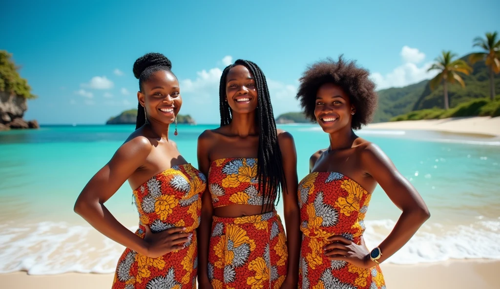 3 femme malgache a la plage,le regard vers nous
