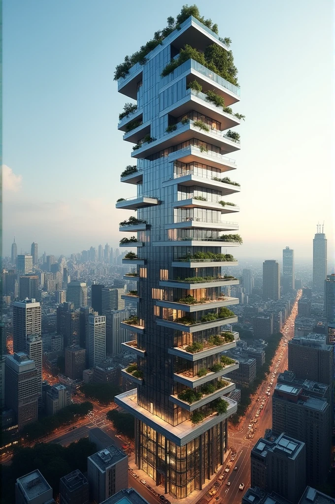 Vertical Cantilevered building with glass facade