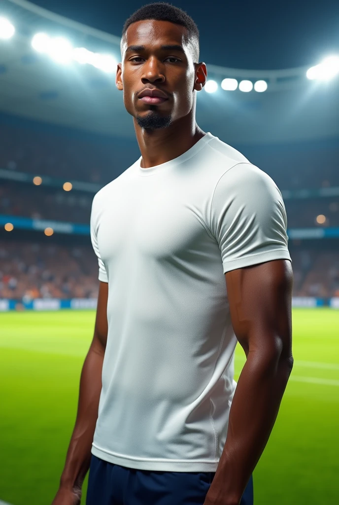 Kylian mbappe realistic image standing Hd image wearing white tshirt