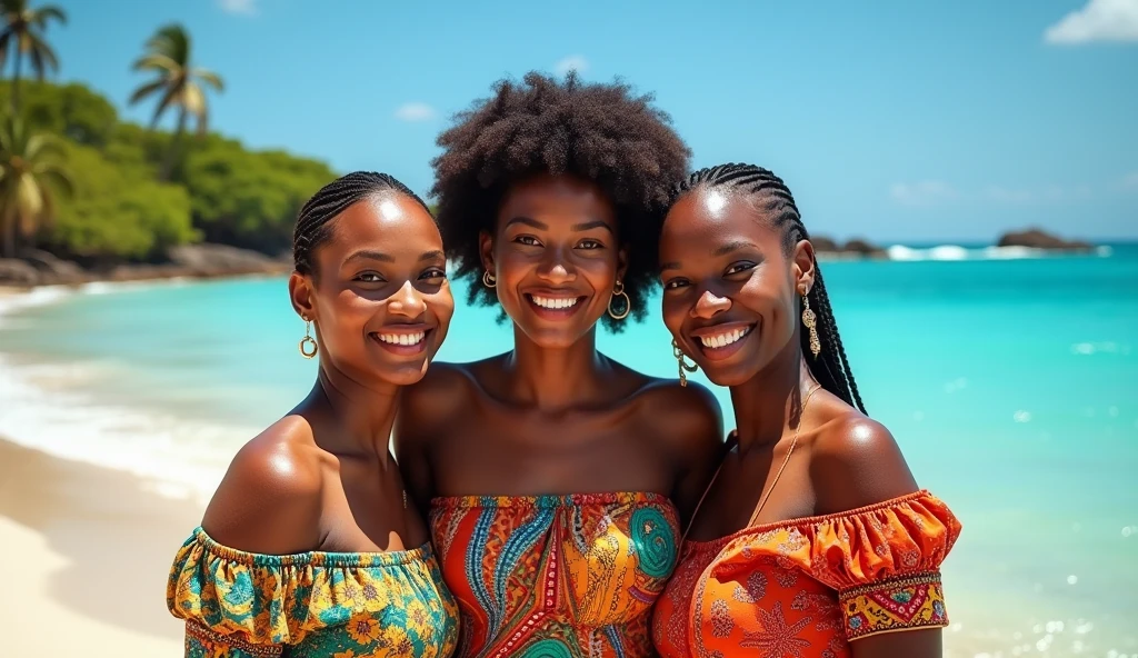 3 femme malgache a la plage,le regard vers nous