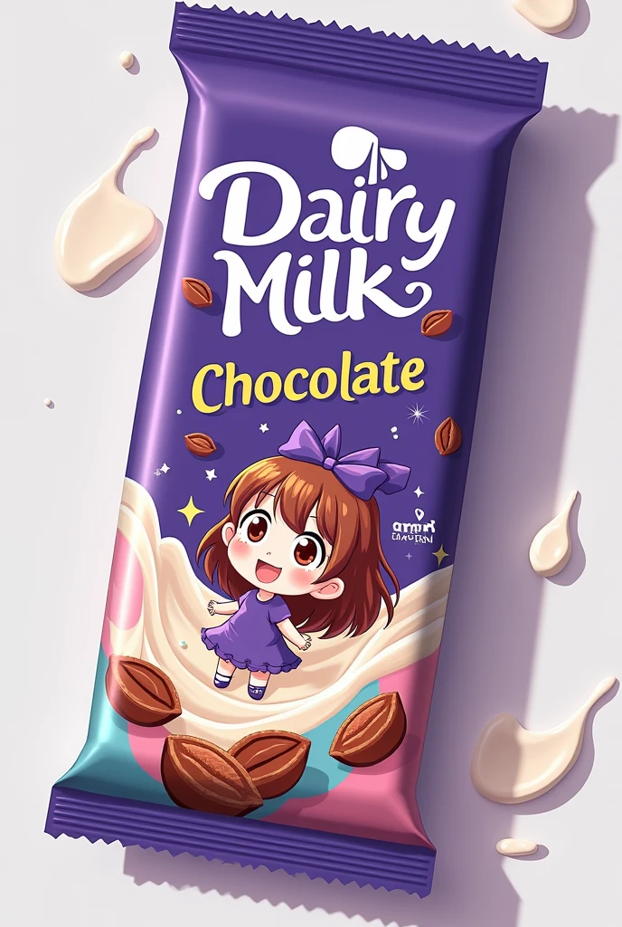 Make anime edition of dairy milk choklet with wrapping and change the logo font