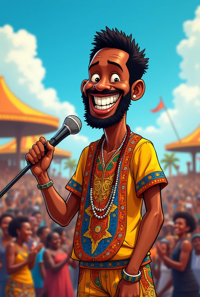 Cartoon of an African singer with several teeth missing 