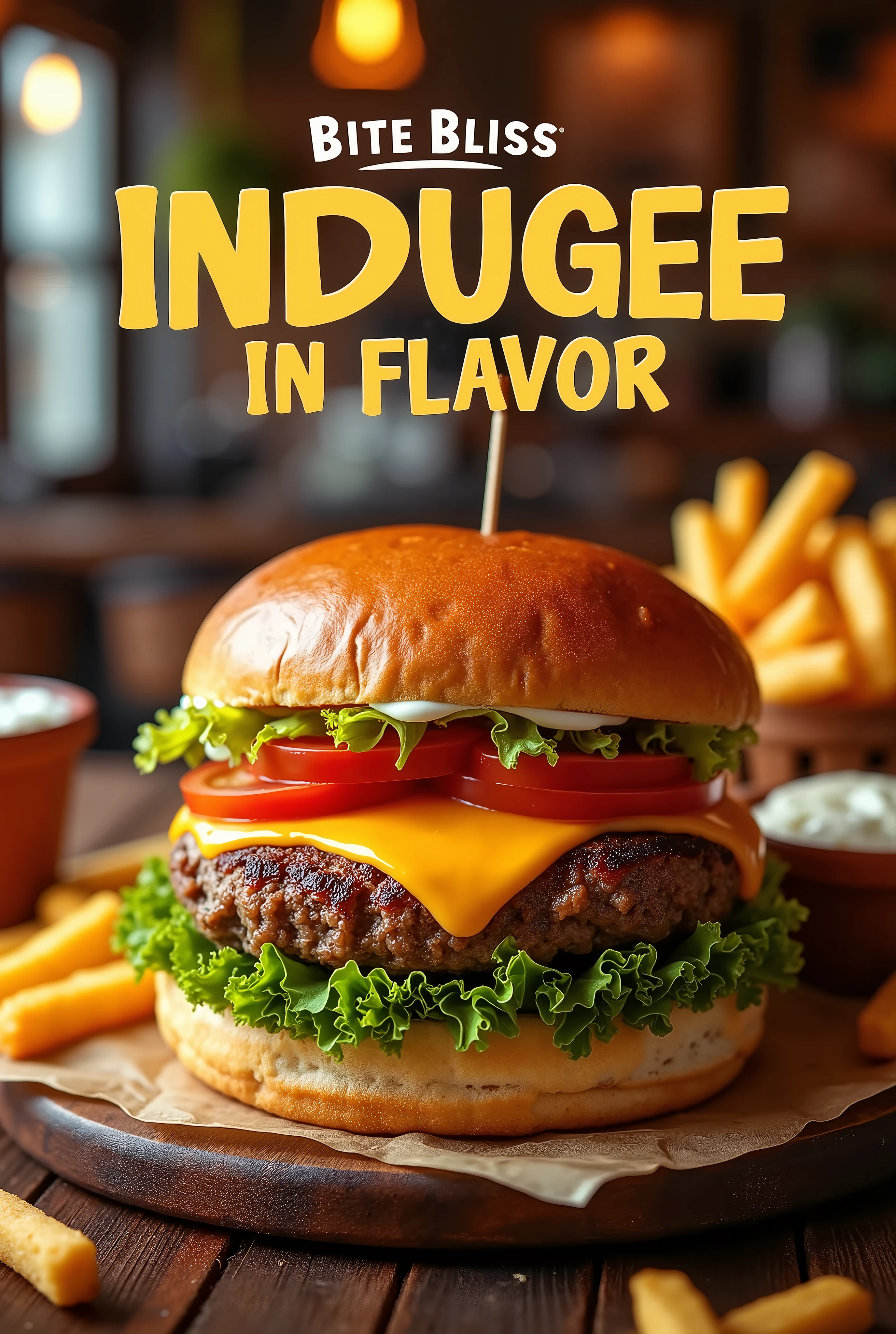 Please provide me a design for food advertisement poster with a brand and a title realistic