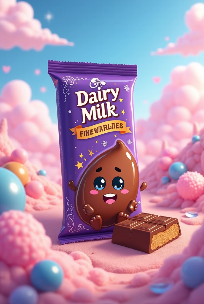 Make anime edition of dairy milk choklet with wrapping and change the logo letter in all different fonts 