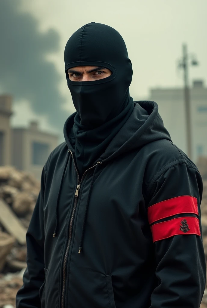 Make a picture of jihadi john with a red captain&#39;s armband 
