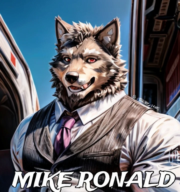 pose sexy, 1 men, 30 years old, cute, eyeliner, Olhos do quarto, smile biting the lips, ice cream man outfit , wolves ears, wolves, lounge background, 8k, hope but, (best qualityer, work of art), (wolves tail:1.5), skin detailed, standing alone, usando uma ice cream man outfit , Eyes red. dynamic angle, ultra detali, lying on the sofa, hair color: gris, five fingers on the hand and black claws.