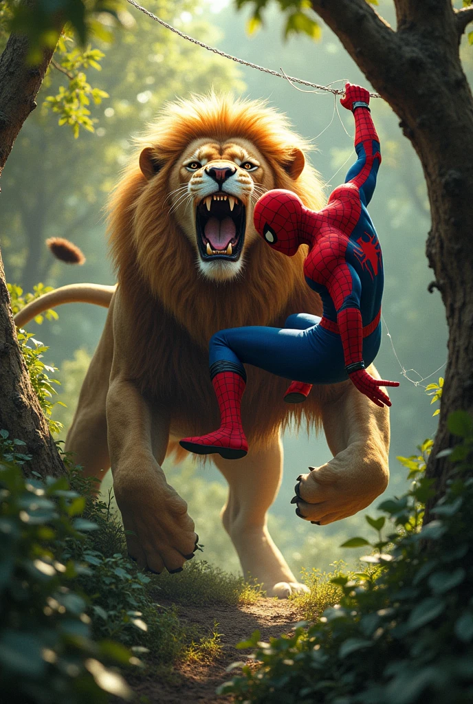 Biggest Lion fight with Spider-Man in forest