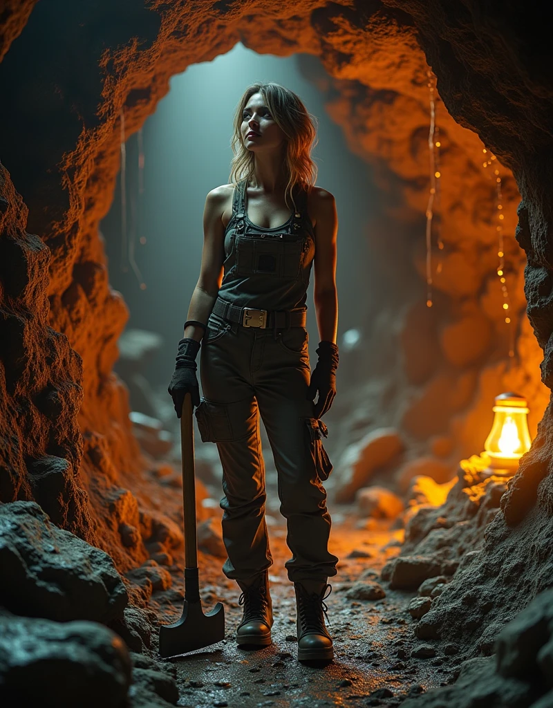 sexy miner, mine, female, Short hair