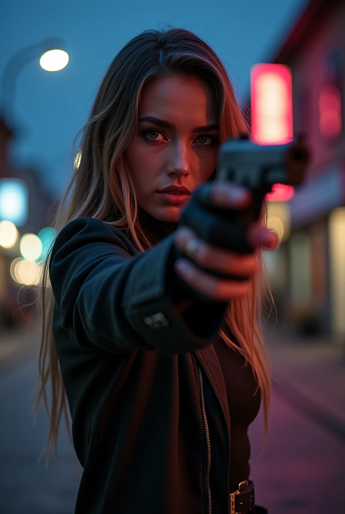 beautiful model with gun realistic