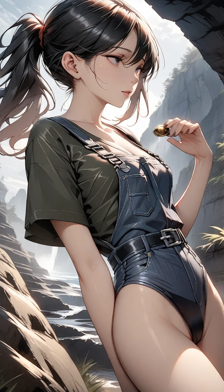 Attractive woman [Gunman:Bounty Hunter:0.4] Standing in the End Wilderness (Glitch Wave Style:1) 、Shyness,((Sexual)),((Sexy feeling)),lower angle、Overall angle of view, rtrophto1, (Perfect hands, Perfect Anatomy),Realistic skin texture
