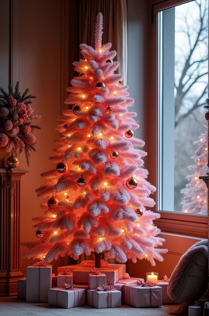 Dark pink Christmas tree with light pink ornaments