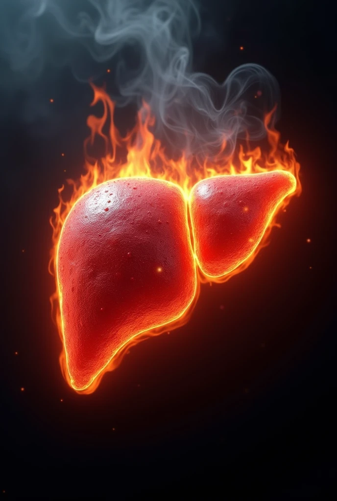 Liver on Fire: A metaphorical representation of a burning liver, to symbolize inflammation and discomfort.
