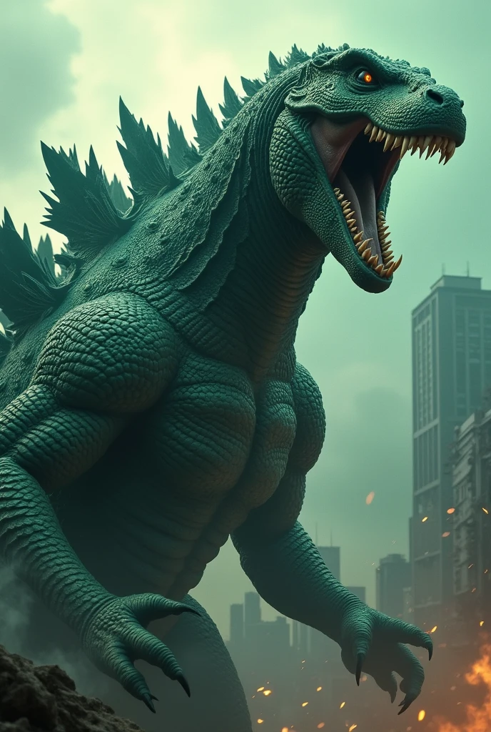 Godzilla Green roar head close up 