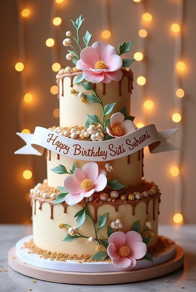 A stunning birthday cake with a caption Happy Birthday Siti Suhaini