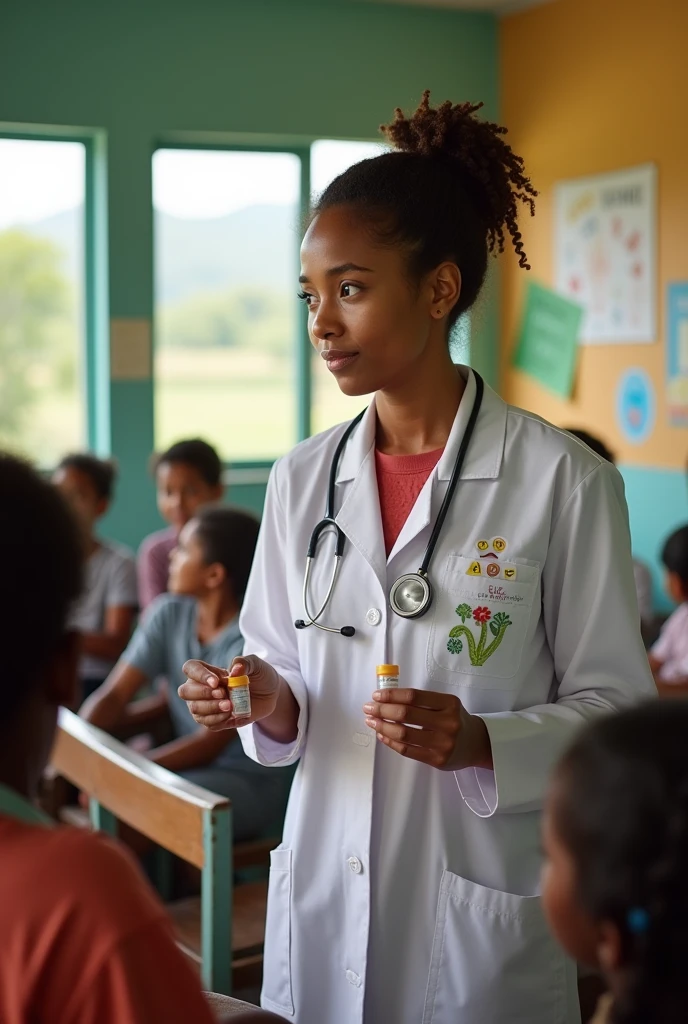 a female doctor in a rural area treating patients with diarrhea