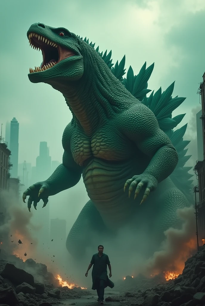 Godzilla Green roar head close up