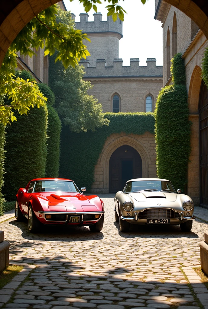 Corvette stingray 1973 et Aston Martin db5
Dans une cour d'un château