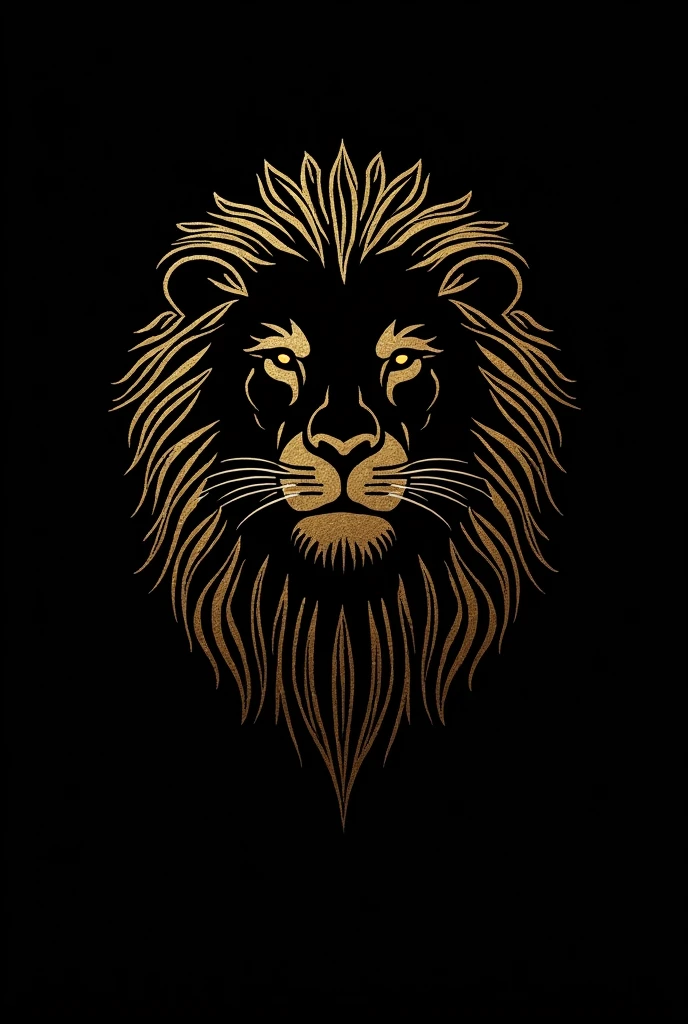 Lion with minimalist golden details, just the head and the black background