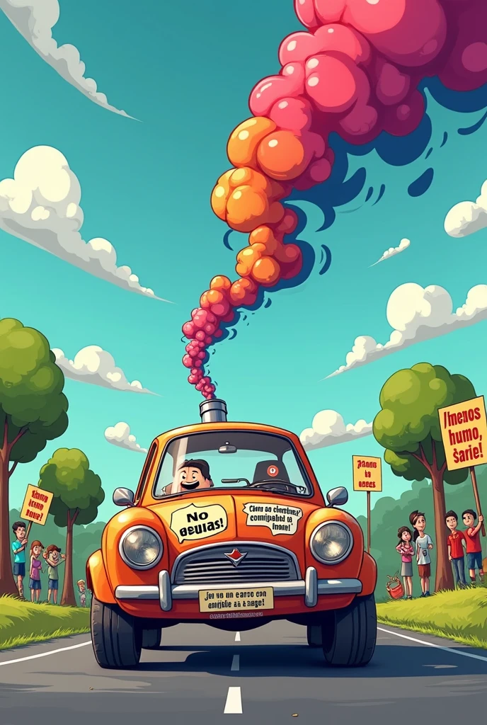 A meme about vehicle pollution and that has phrases in Spanish and funny phrases in Spanish