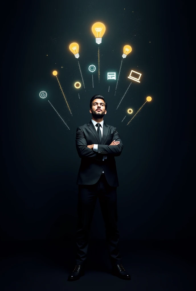 Make an image with a black background, with the theme of entrepreneurship