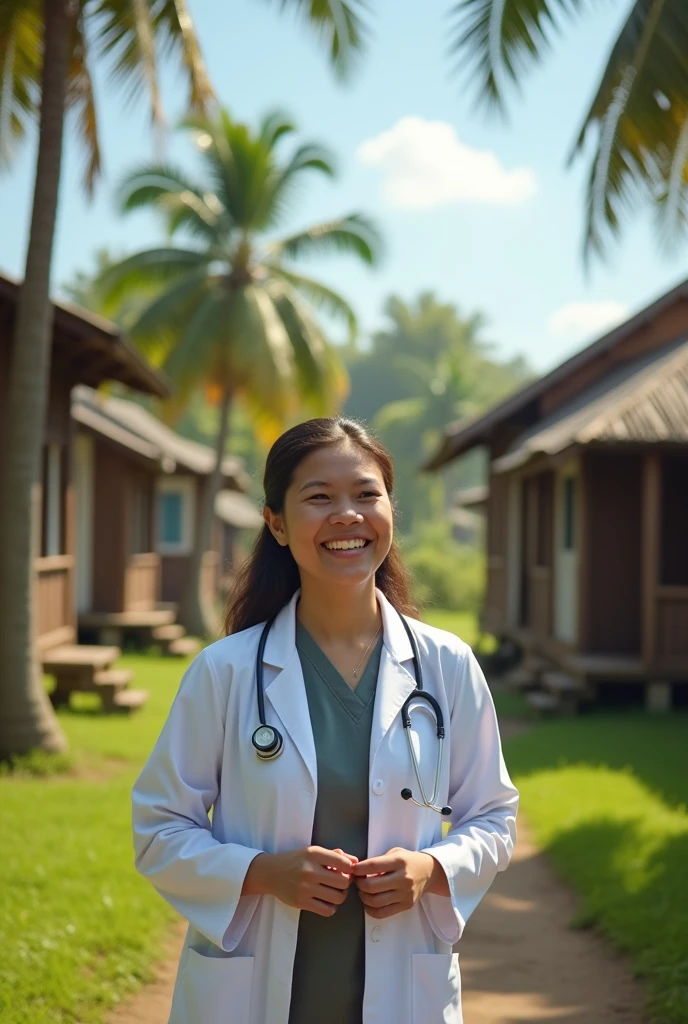 a female Filipino doctor in a rural area educating the poor residents of a baranagy about the importance of boiling the water fetched from a well