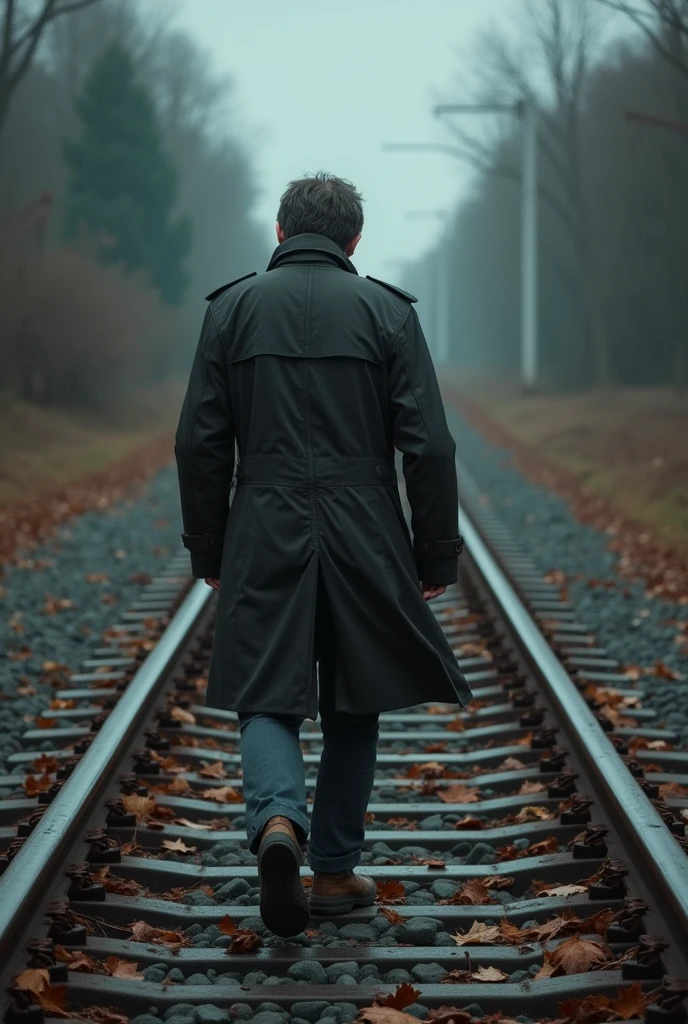 Sad manwalking at railway path