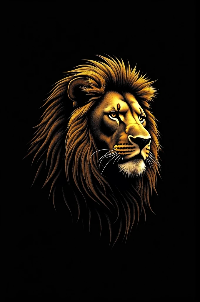 Lion with minimalist golden details, just the head and the black background