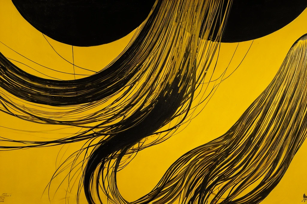 very large,one jellyfish,monochrome,old painting,yellow background