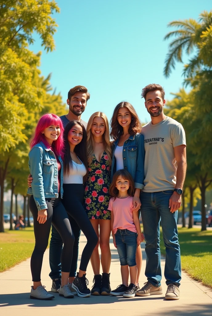 Create a 4 girls with same height with 2 tall guy and a small girl