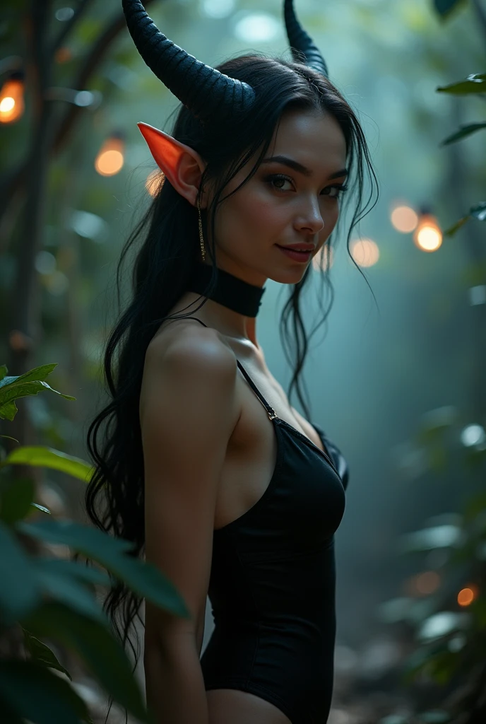 Elf as succubus without fly and black shorter clothes. light skin