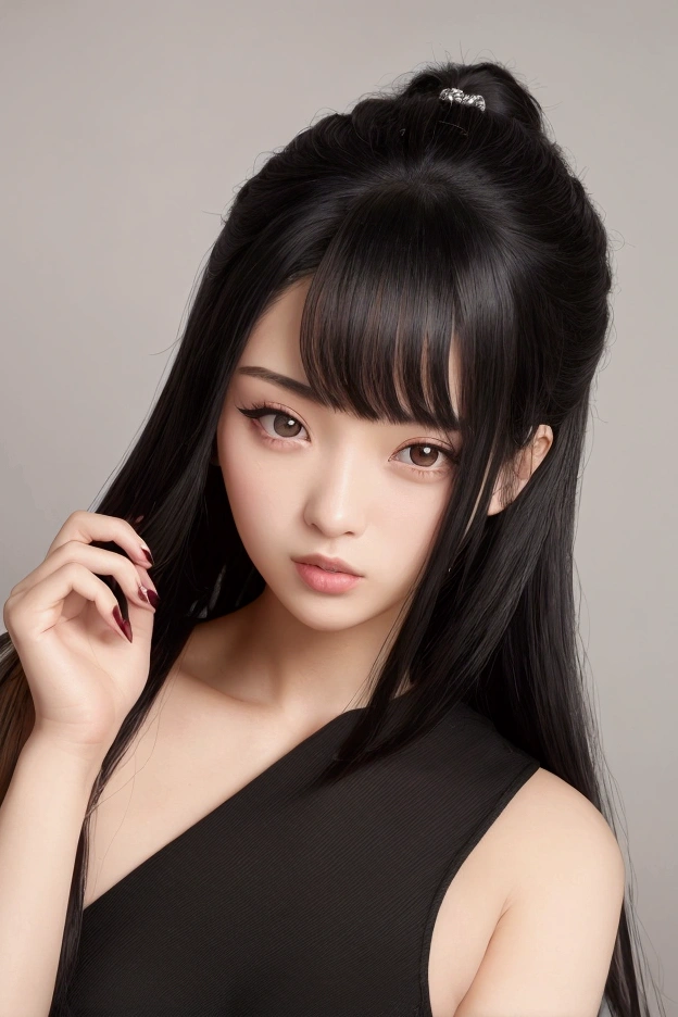 Beautiful woman、Black Hair、one piece、plain look