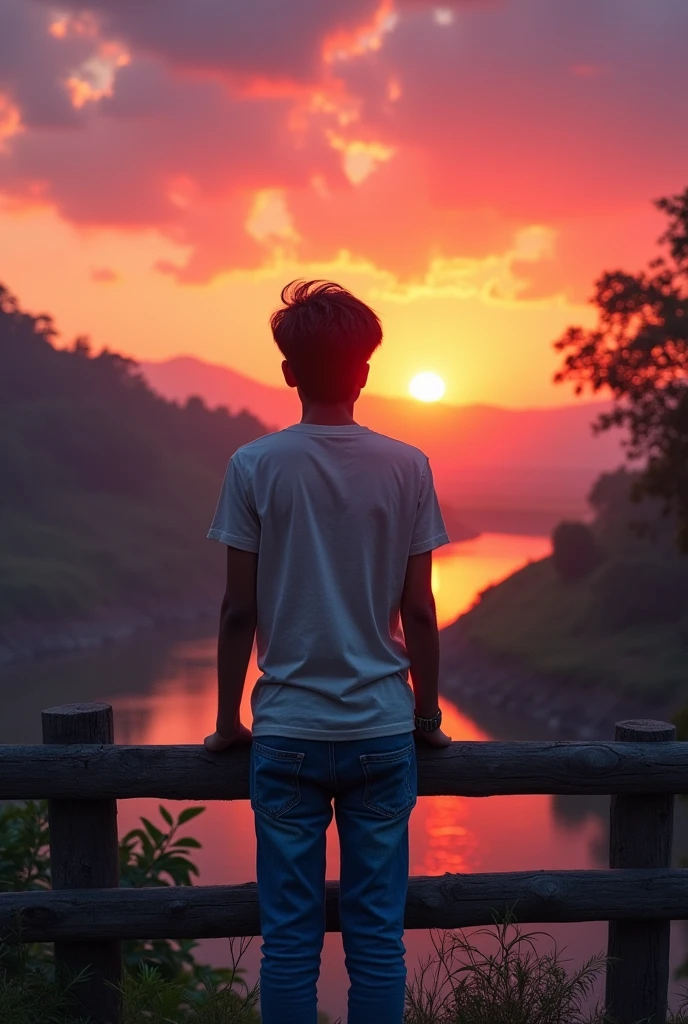 A 16 year aged Indian boy watching sun set behind picture