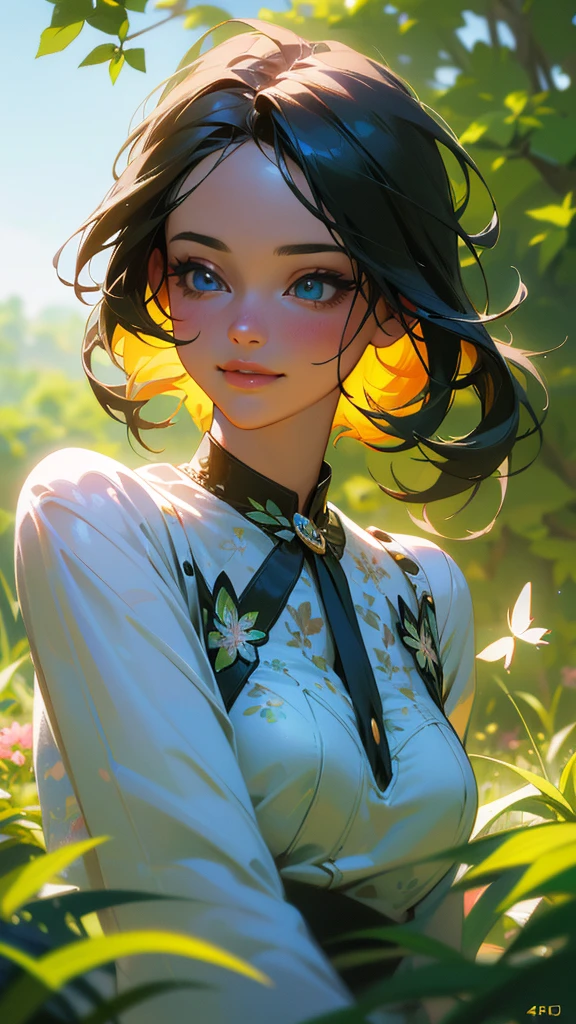 a cute boys and girls playing in a beautiful garden in beautiful spring season, a blue river, detailed and realistic, 1girl, 1boy, beautiful detailed eyes, beautiful detailed lips, extremely detailed face, long eyelashes, beautiful floral dress, happy smiling expression, playing with flowers, colorful butterfly, lush green grass, blooming flowers, sunlit garden, warm sunlight, soft focus, cinematic lighting, vibrant colors, (best quality,4k,8k,highres,masterpiece:1.2),ultra-detailed,(realistic,photorealistic,photo-realistic:1.37),landscape, digital painting