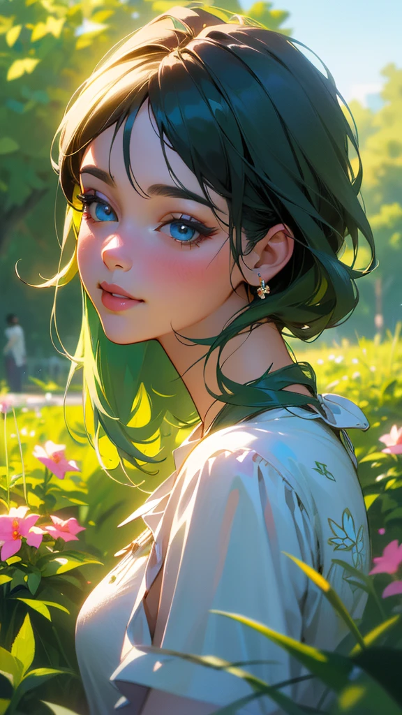 a cute boys and girls playing in a beautiful garden in beautiful spring season, a blue river, detailed and realistic, 1girl, 1boy, beautiful detailed eyes, beautiful detailed lips, extremely detailed face, long eyelashes, beautiful floral dress, happy smiling expression, playing with flowers, colorful butterfly, lush green grass, blooming flowers, sunlit garden, warm sunlight, soft focus, cinematic lighting, vibrant colors, (best quality,4k,8k,highres,masterpiece:1.2),ultra-detailed,(realistic,photorealistic,photo-realistic:1.37),landscape, digital painting