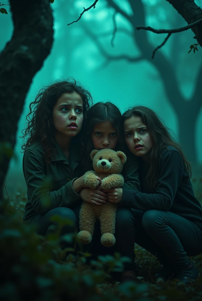 I want you to create a horror drawing of scared girls