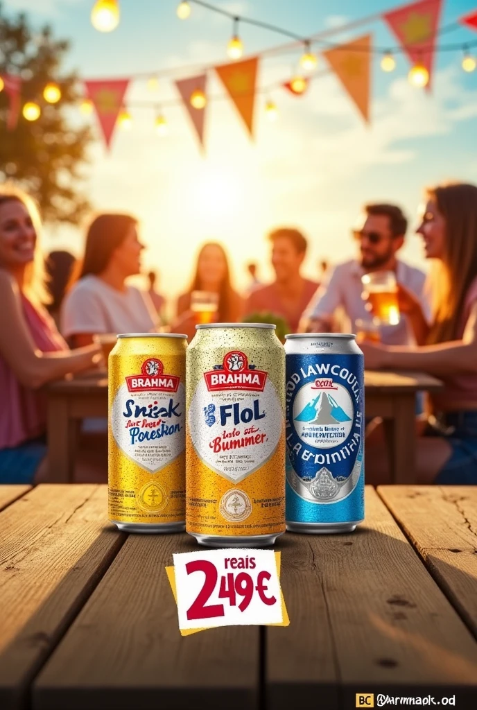 A promotional image of Brahma&#39;s 300ml returnable beers, Skol and Antarctica for 2 Reais and 49 cents

