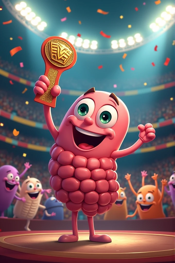 A small intestine lifting a championship belt