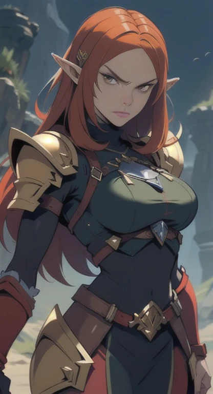 Masterpiece, best quality, mythical, Alluring, princess Zelda, red hair, red eyes, Hyrule, legendary Triforce,  armor, looking at viewer pissed, judgemental glare, POV,  SFW,