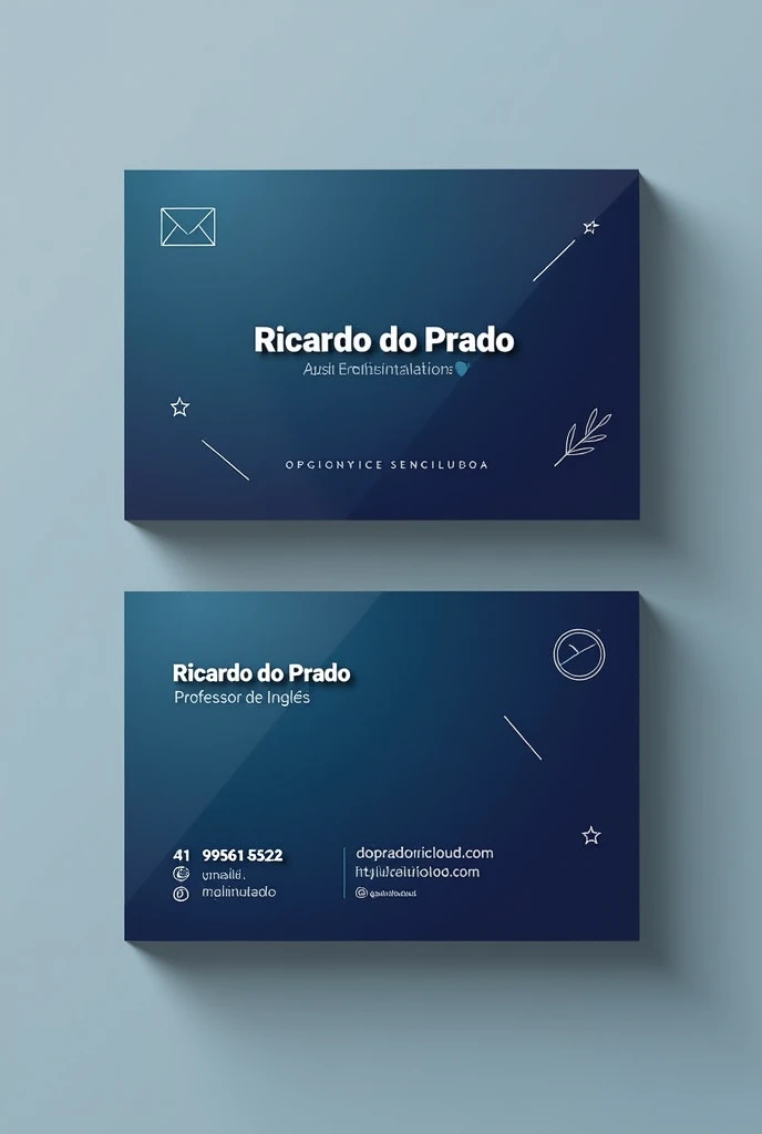 please, make me a business card in portuguese, for a teacher of english, american and britain, with the name : Ricardo do Prado and the phone : 41995615232 and the email : doprado.ricardo@icloud.com
