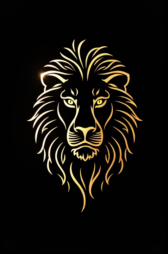 Lion with minimalist golden details, just the head and the black background