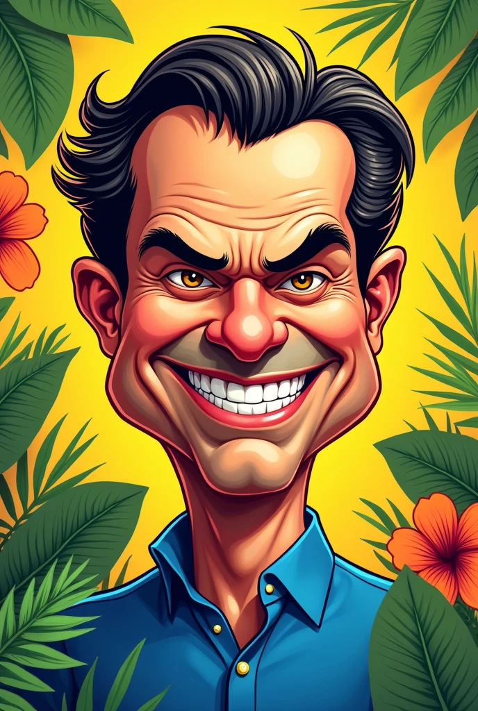 "Create a detailed and colorful caricature of the former president of Brazil, Jair Bolsonaro. cartoon. Focus on the head only, Ensure the caricature captures his distinct characteristics, such as his sharp nose, thick eyebrows, and recognizable hairstyle. The image should be vibrant and playful, with exaggerated proportions that highlight his most recognizable traits."

